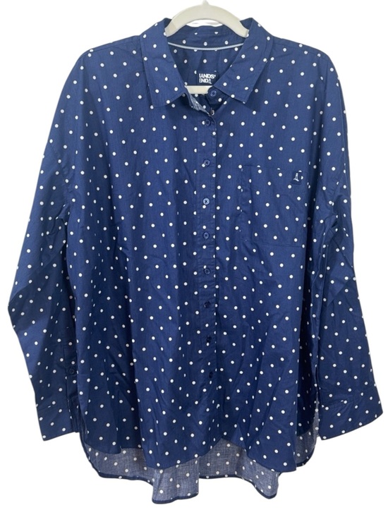 Lands' End Tops - Lands' End Women’s Navy Blue & White Polka Dot Button-Down Long Sleeve Shirt - L